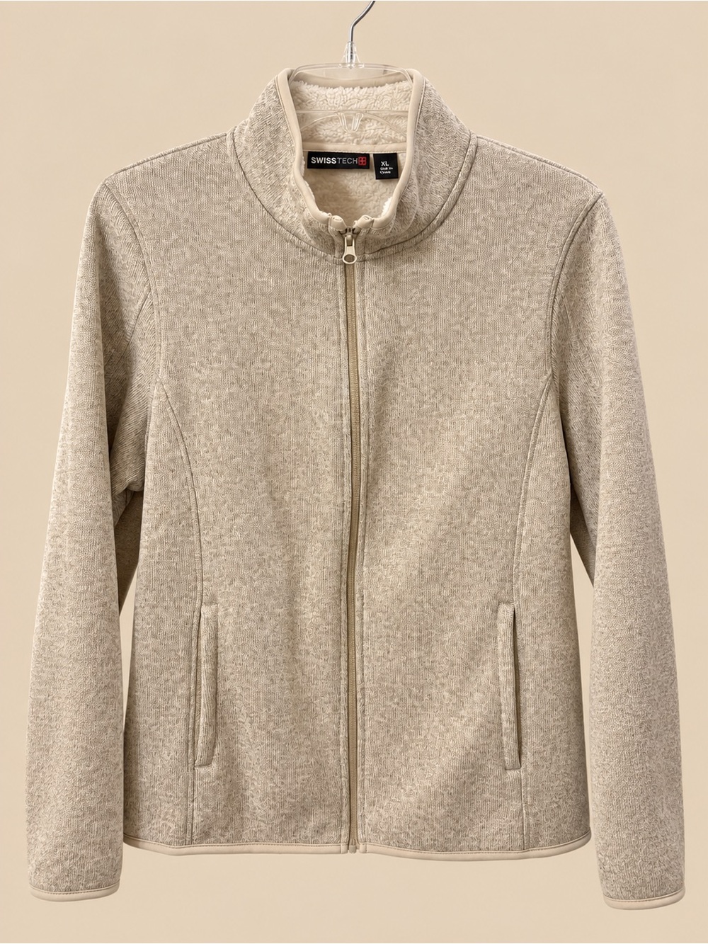 Swiss Tech Women's Light Cream Full-Zip Teddy Jacket